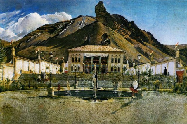 نقاشی "کمال‌الملک" از کاخ ناصرالدین‌شاه قاجار در شهرستانک که در حال حاضر در کاخ گلستان نگهداری می‌شود